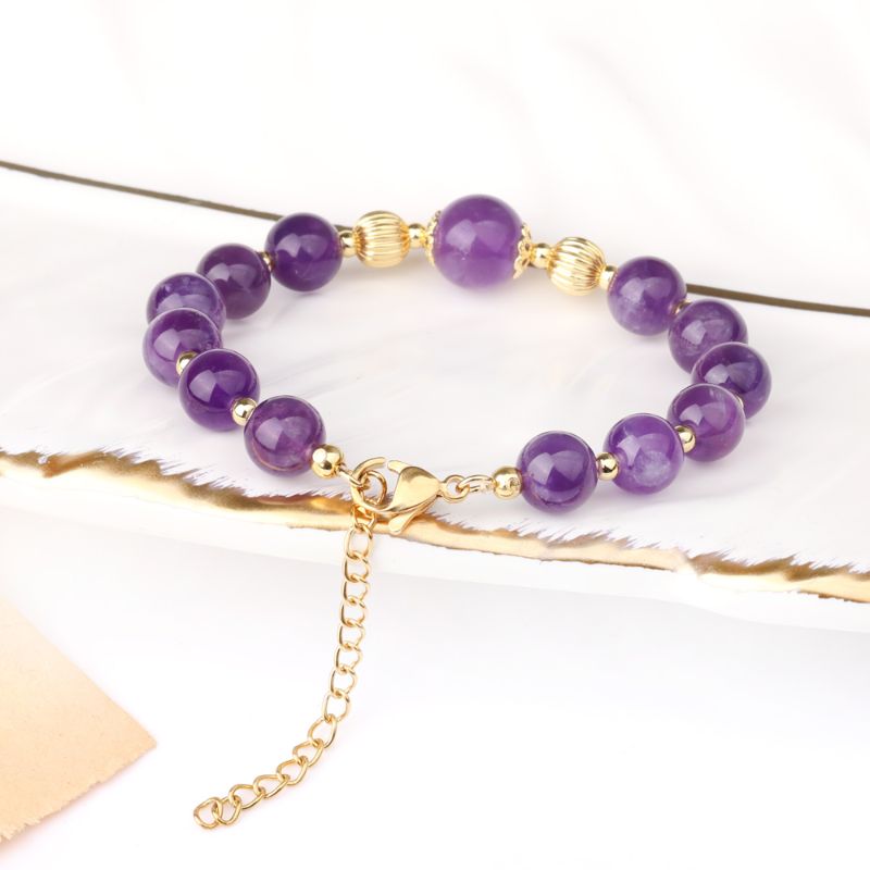 Amethyst Crystal Bracelet 18ct Gold Plated crystal purple
