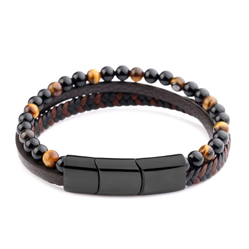 Tiger Eye Braided Leather Bracelet leather braided mens bracelets