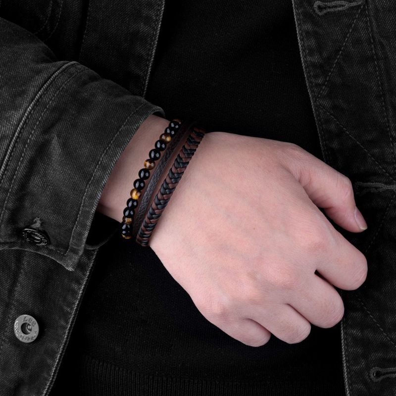Tiger Eye Braided Leather Bracelet leather beaded bracelets,