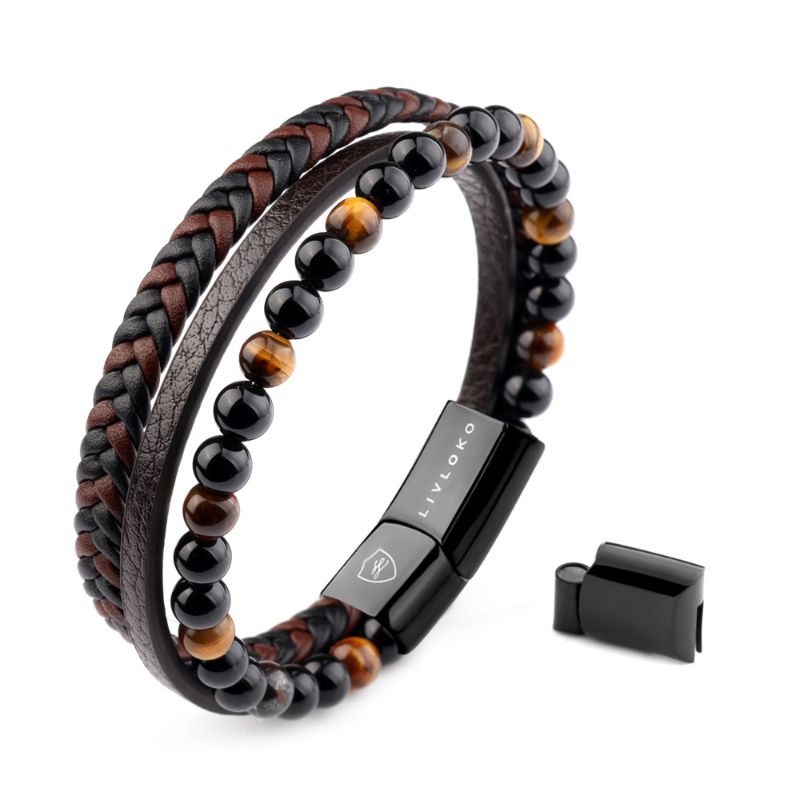 Tiger Eye Braided Leather Bracelet bracelets for men