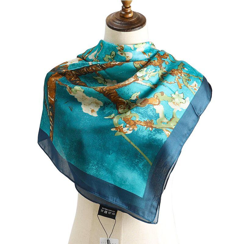 Almond Blossom Light Blue Satin Scarf chiffon scarf