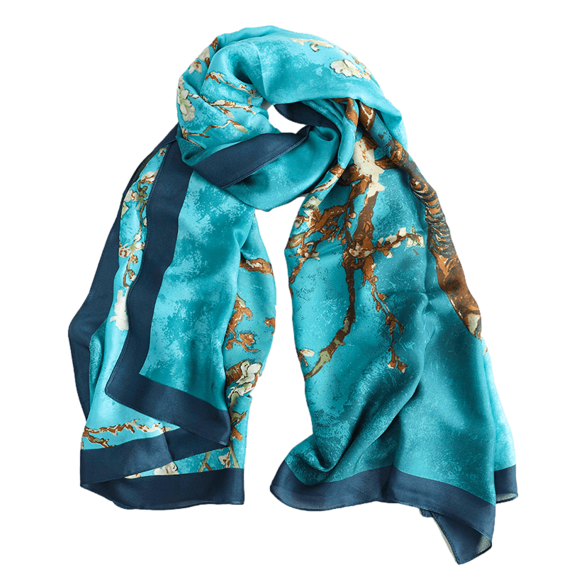 Almond Blossom Light Blue Satin Scarf satin scarf