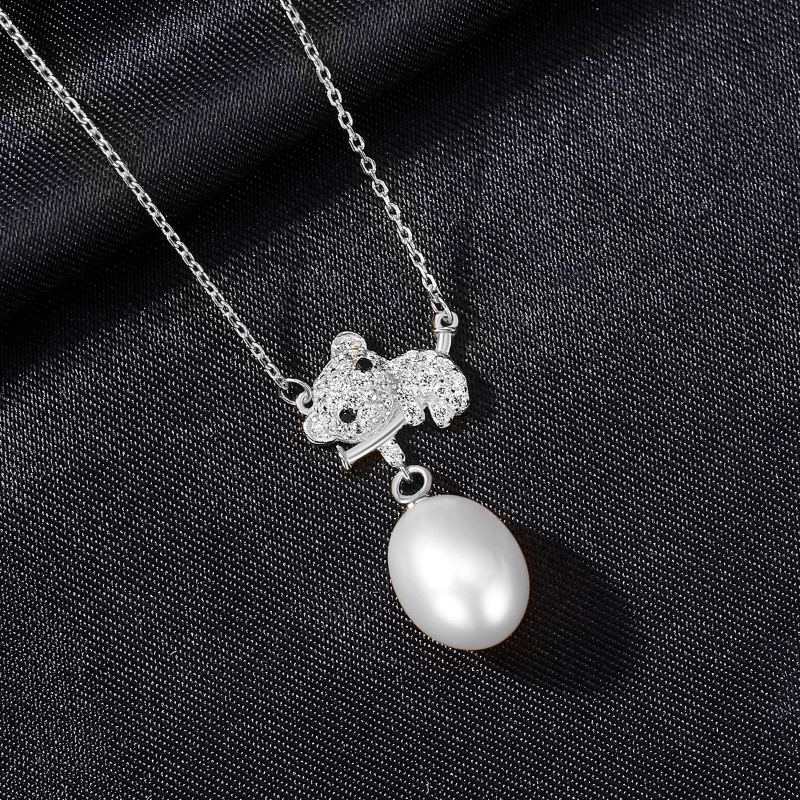 Sterling Silver Crystal Cluster Pearl Pendant Necklace