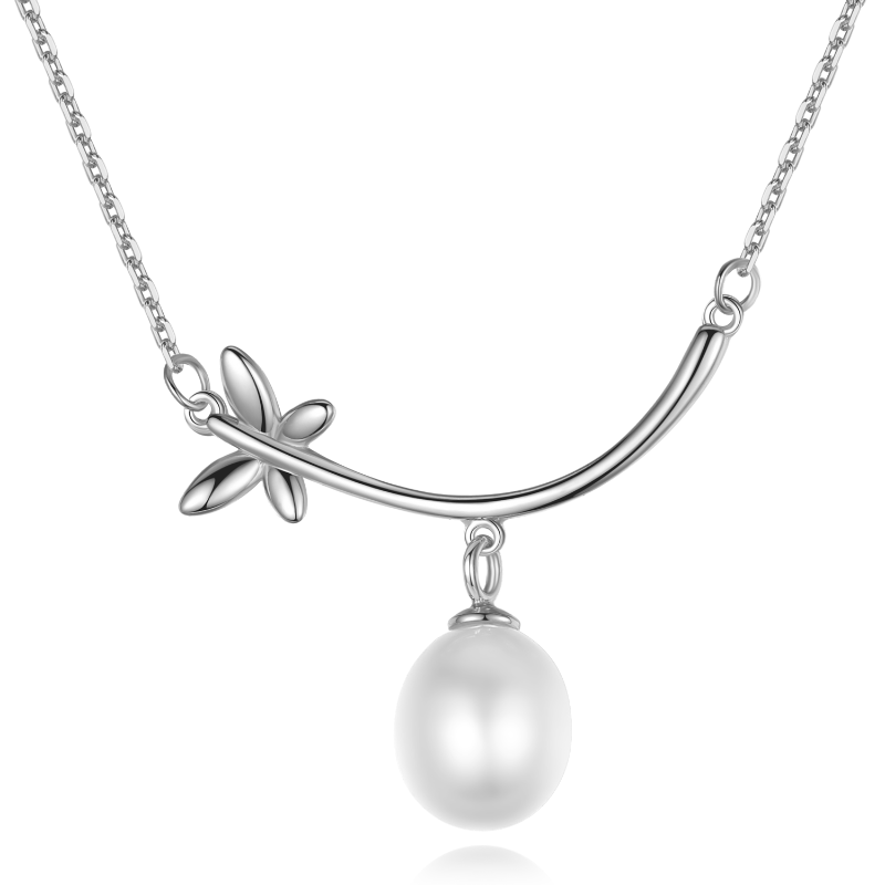 Silver Pearl Necklace with Butterfly silver necklace with butterfly