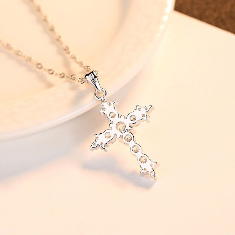Silver Cross Necklace with Cubic Zirconia sterling silver cross pendant necklace