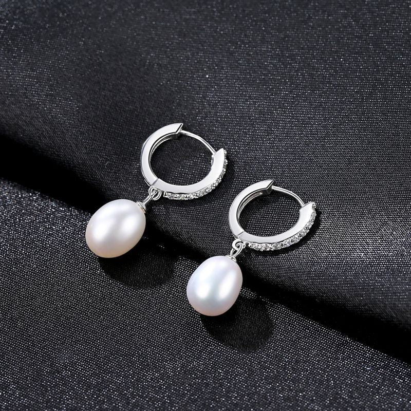 Silver and Pearl Drop Earring with Zirconia small hoop earrings silver