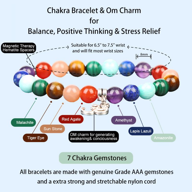 Chakra Crystal Bracelet with Om Pendant chakra beads