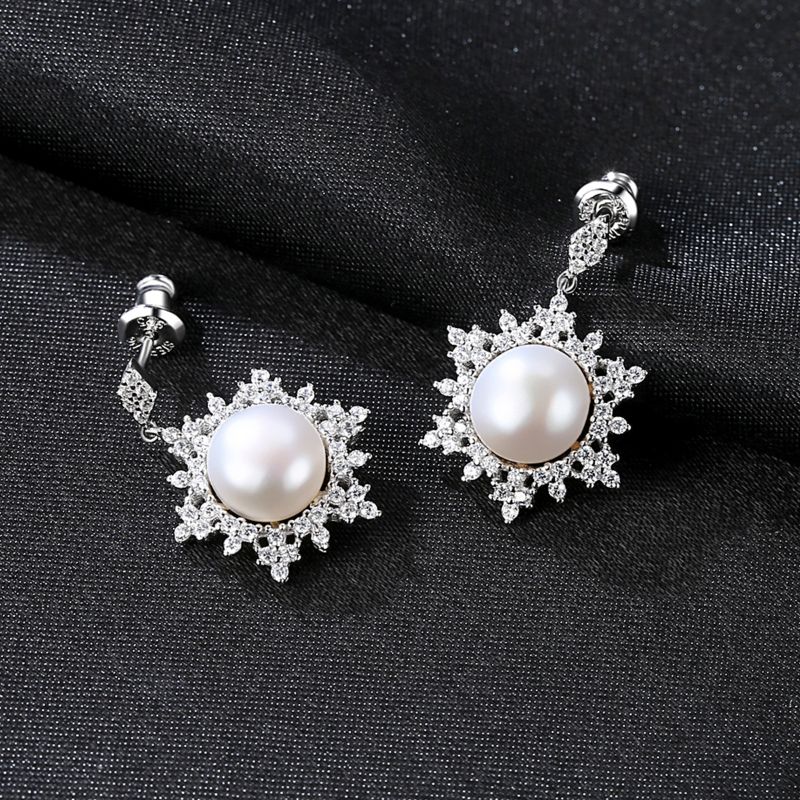 Silver Pearl Crystal Earrings pearl cubic zirconia earrings