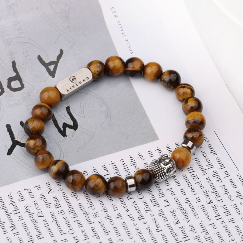 Tiger Eye Bead Bracelet with Buddha Bracelet Charm Tiger-eye Lucky Buddha Bracelet - Livloko London