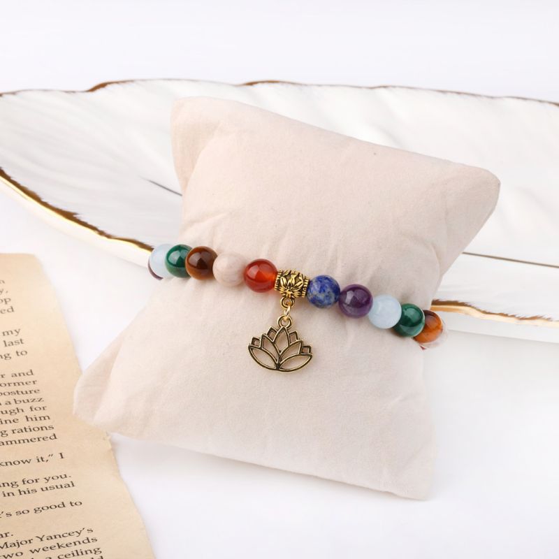 Chakra Stones Bracelet with Lotus Charm crystals for positivity
