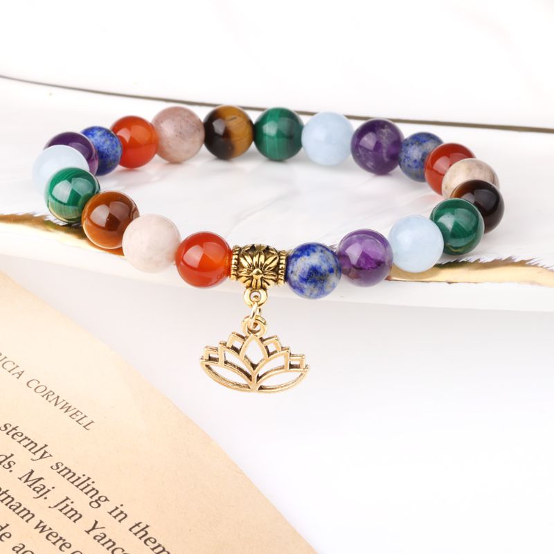 Chakra Stones Bracelet with Lotus Charm chakra bead bracelet