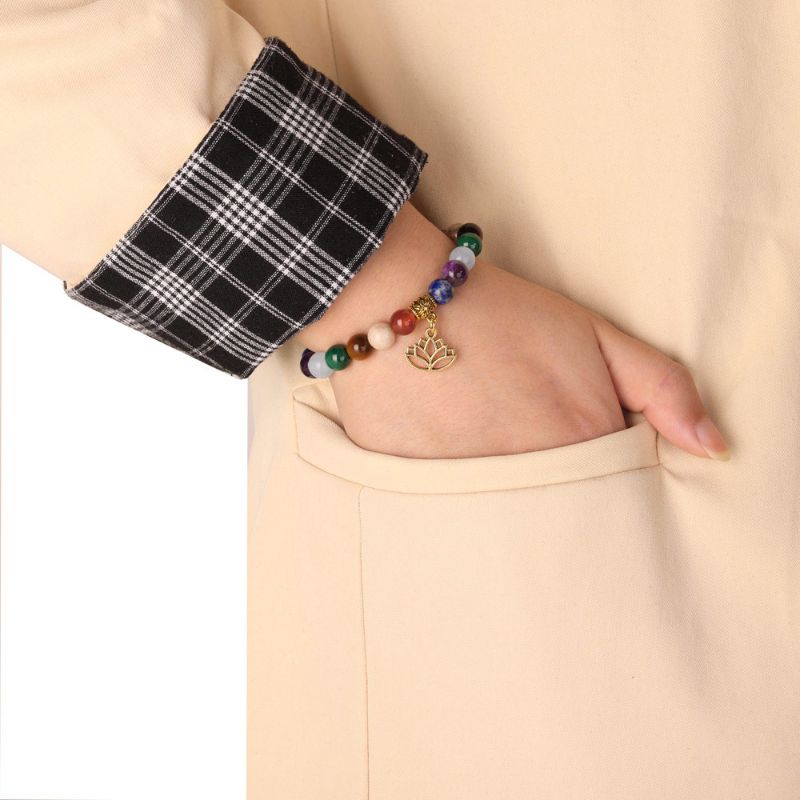 Chakra Stones Bracelet with Lotus Charm crystal bracelets