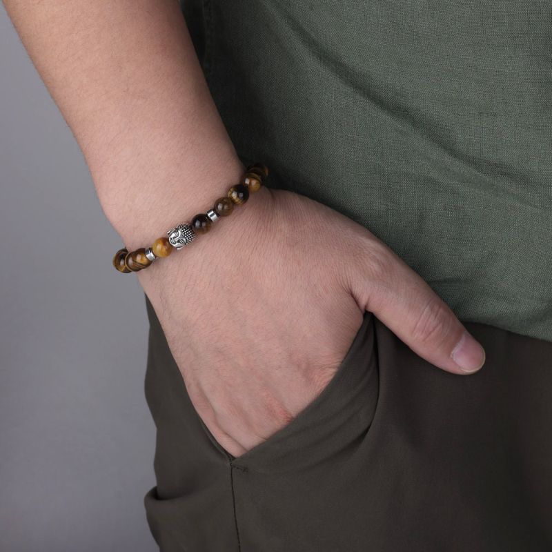Tiger Eye Bead Bracelet with Buddha Bracelet Charm Tiger-eye Lucky Buddha Bracelet - Livloko London