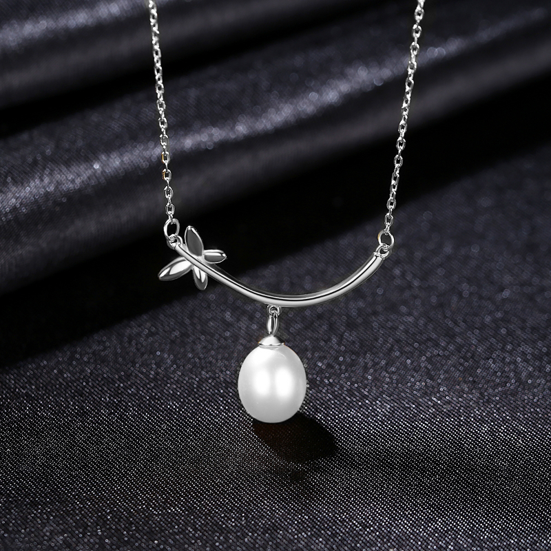 Silver Pearl Necklace with Butterfly silver pearl necklace