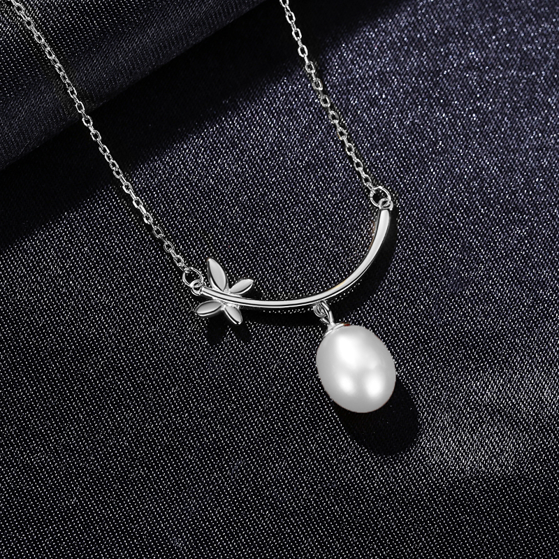 Silver Pearl Necklace with Butterfly silver necklace butterfly
