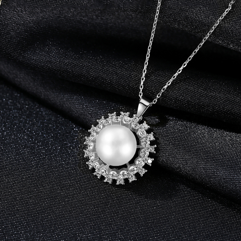 Ladies Silver Freshwater Pearl Necklace silver cubic zirconia necklace