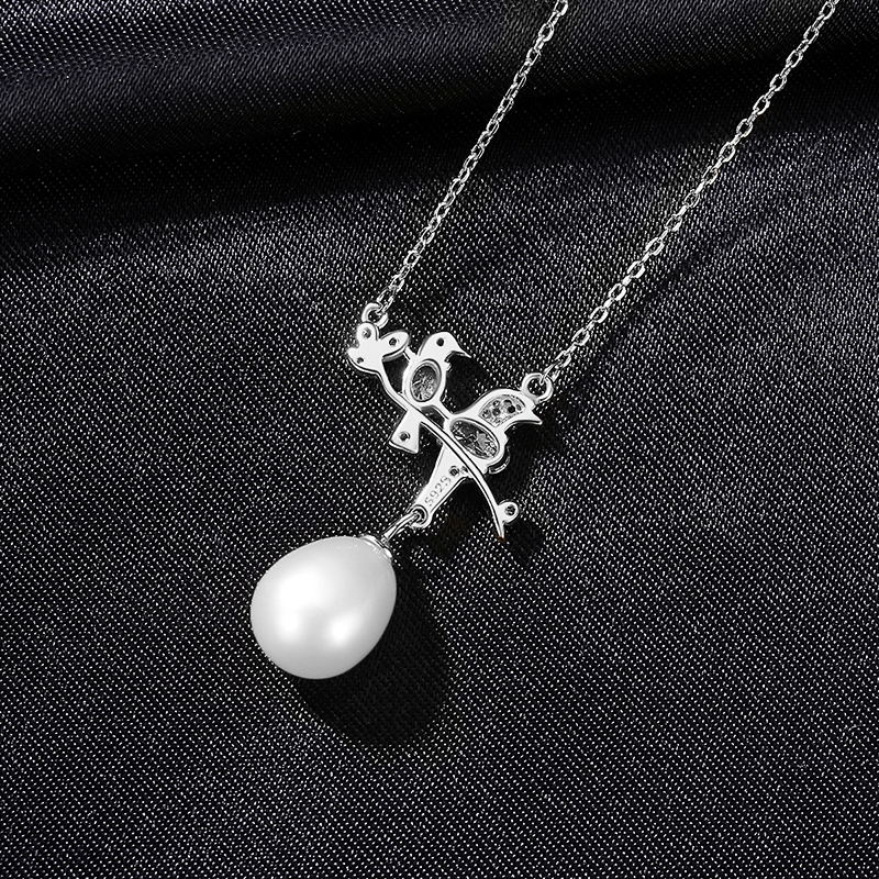 Freshwater Pearl Silver Bird Necklace 925 silver chain