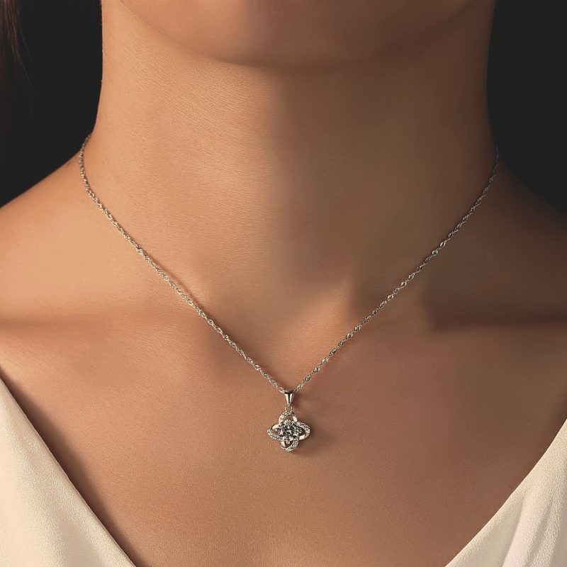 Stirling Silver Flower Charm Necklace cubic zirconia necklace