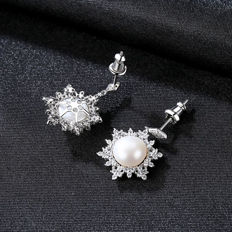 Silver Pearl Crystal Earrings sterling silver drop earrings