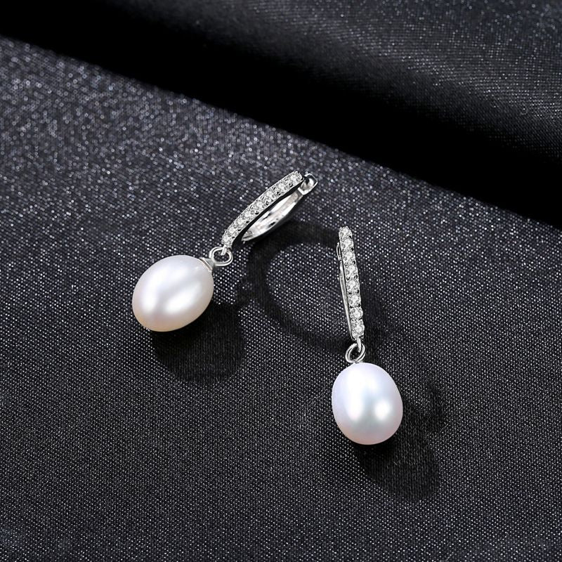 Silver and Pearl Drop Earring with Zirconia silver and pearl Earrings