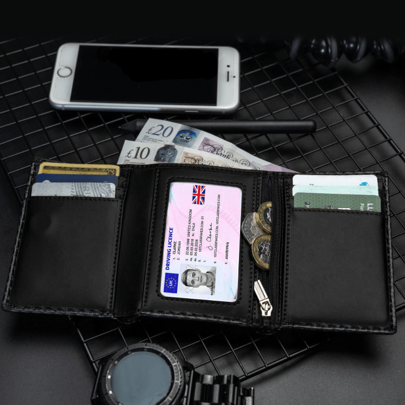 Carbon Fibre Black Wallet Card Holder wallet with coin pocket