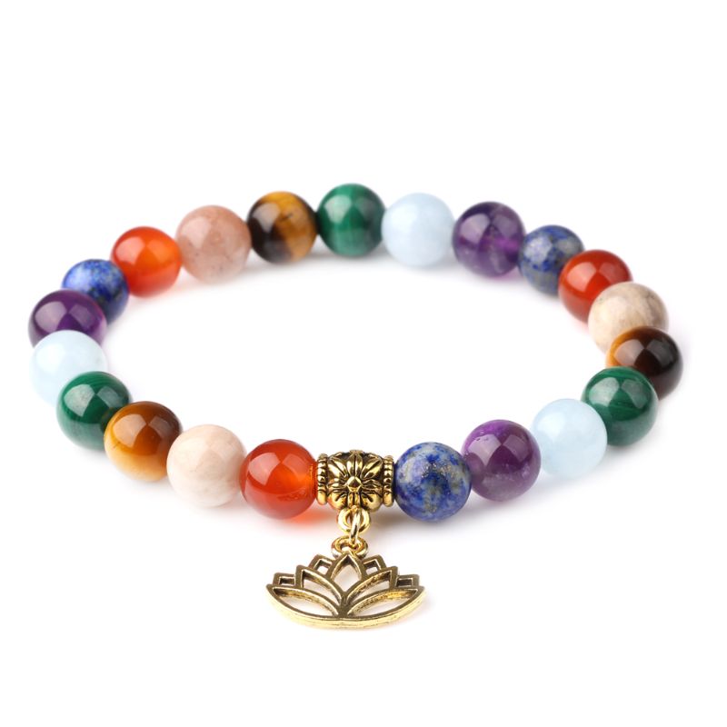 Chakra Stones Bracelet with Lotus Charm crystal stone