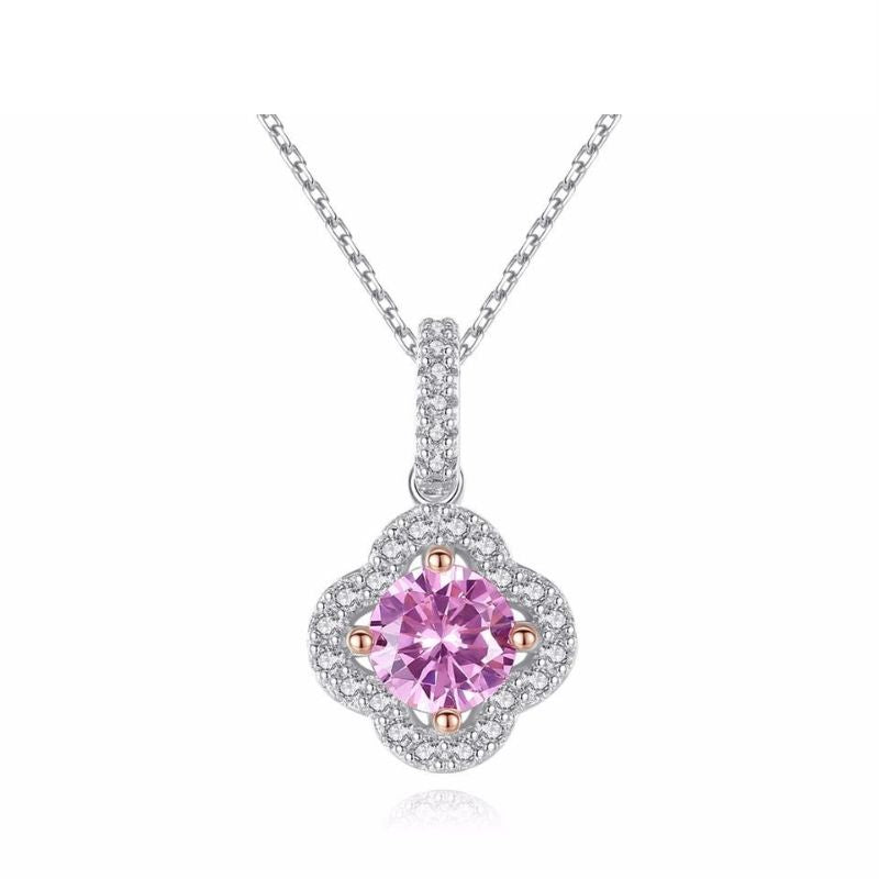 Silver and Pink Cubic Zirconia Necklace silver cubic zirconia necklace