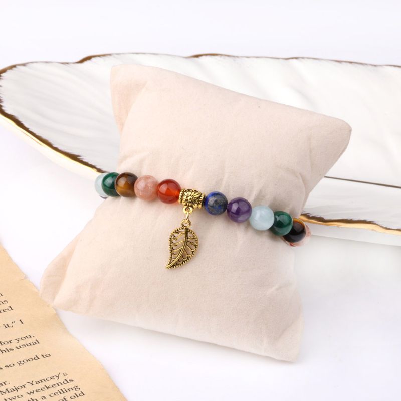 Gold-plated 7 Chara Braclet and Leaf Charm 7 Chakra Bracelet & Leaf Pendant - Livloko London