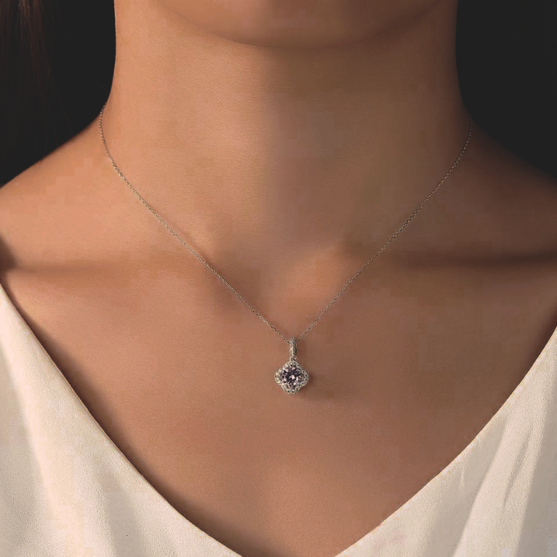 Silver and Pink Cubic Zirconia Necklace fine silver chain