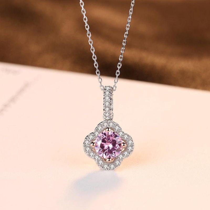 Silver and Pink Cubic Zirconia Necklace cubic zirconia necklace
