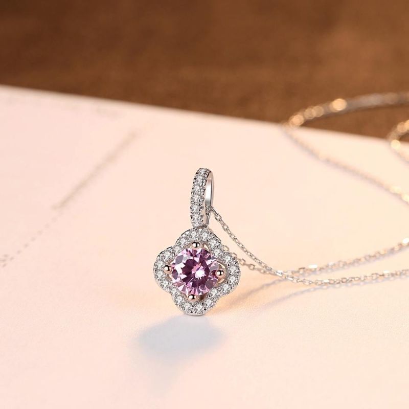 Silver and Pink Cubic Zirconia Necklace sterling silver pendant necklace
