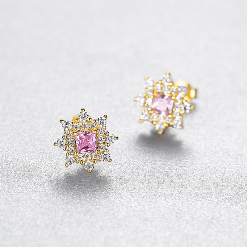 Sterling Silver Pink Crystal Star Stud Earrings