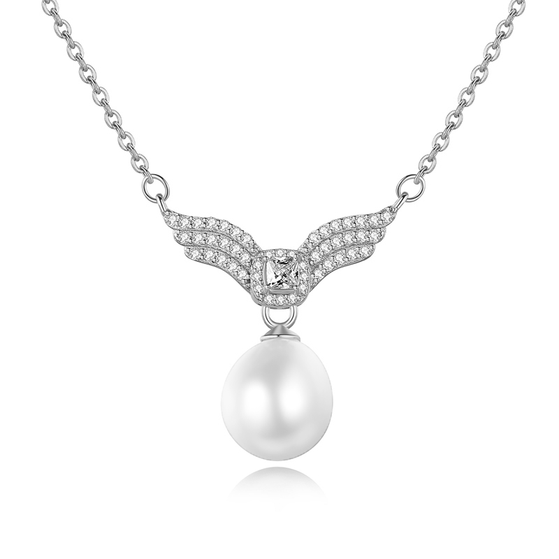 Sterling Silver Wing and Pearl Pendant Necklace