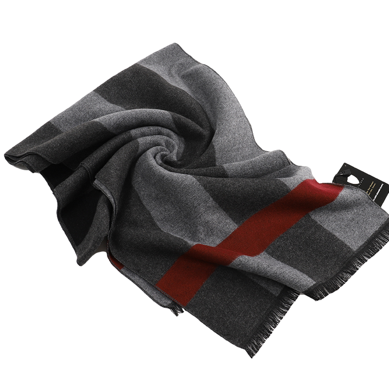 Men's Striped Wool Scarf Grey Red