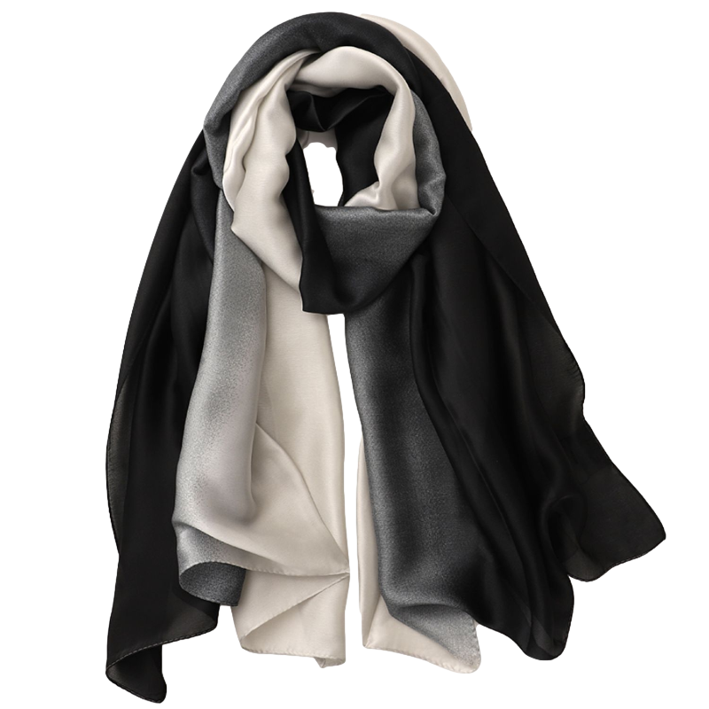 Black and Light Grey Satin Scarf black scarves women's
