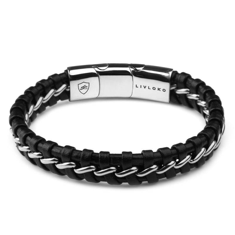 Men's Leather and Silver Bracelet mens leather bracelets UK