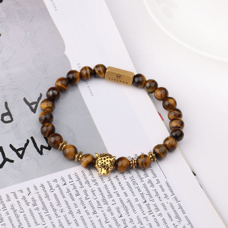Tiger Eye Bracelet with Gold Leopard Charm tiger eye bracelet mens