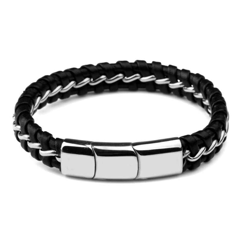 Men's Leather and Silver Bracelet mens luxury bracelet