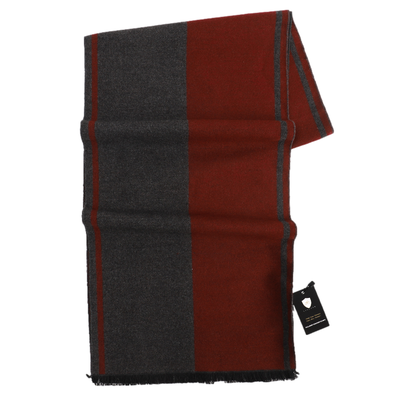 Men's Striped Wool Scarf Maroon Grey - Livloko London