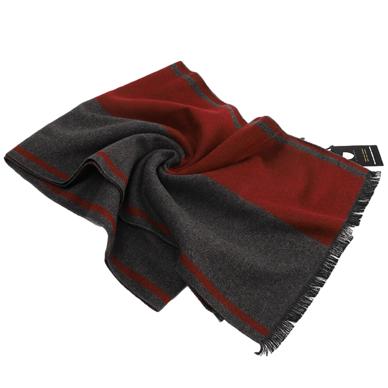 Men's Striped Wool Scarf Maroon Grey Men's Striped Wool Scarf Maroon Grey - Livloko London