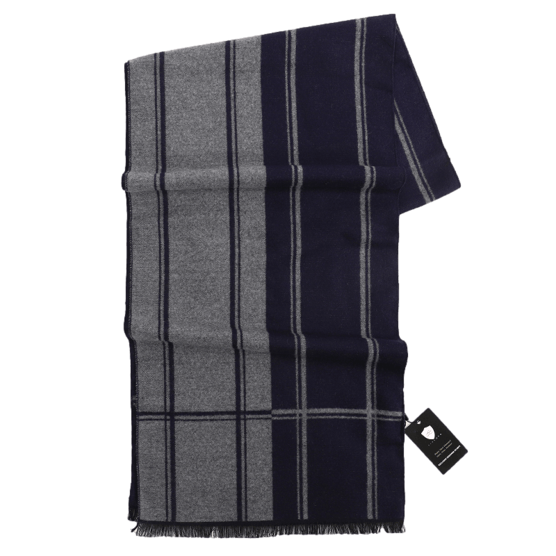Men's Striped Wool Scarf Navy Grey Men's Striped Wool Scarf Navy Grey - Livloko London