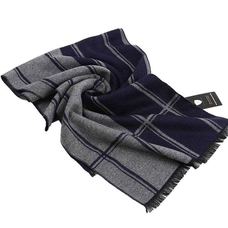 Men's Striped Wool Scarf Navy Grey Men's Striped Wool Scarf Navy Grey - Livloko London