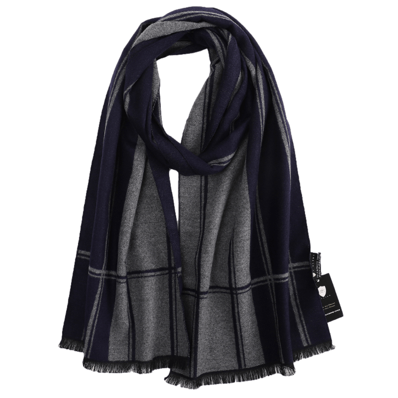 Men's Striped Wool Scarf Navy Grey Men's Striped Wool Scarf Navy Grey - Livloko London