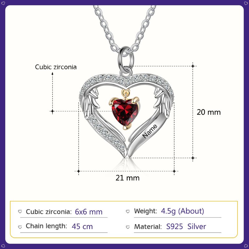 Personalised S925 Sterling Silver Heart Birthstone Necklace Personalised S925 Sterling Silver Heart Birthstone Necklace details