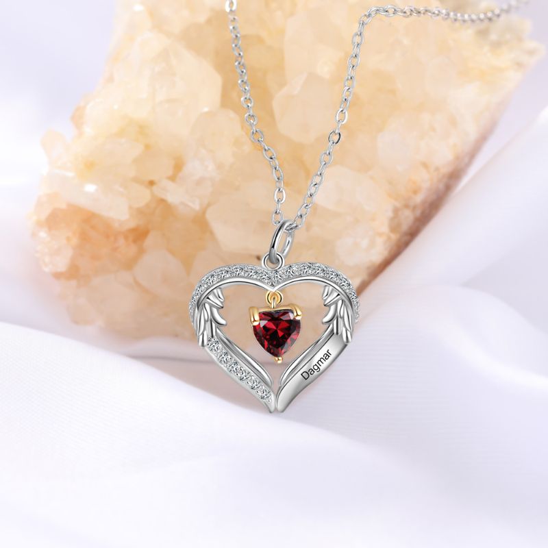 Personalised S925 Sterling Silver Heart Birthstone Necklace Personalised S925 Sterling Silver Heart Birthstone Necklace