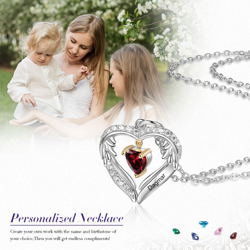 Personalised S925 Sterling Silver Heart Birthstone Necklace - Livloko London