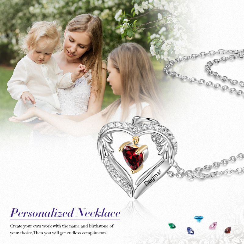 Personalised S925 Sterling Silver Heart Birthstone Necklace Personalised S925 Sterling Silver Heart Birthstone Necklace - Livloko London