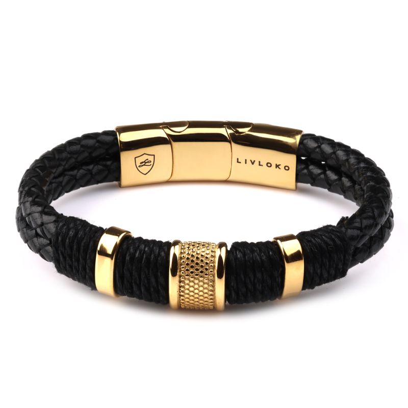 Men's Black and Gold Designer Bangle Bracelet Mens Leather Bracelets UK
