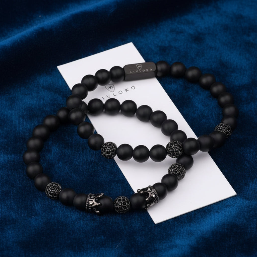 black agate stacking bracelets for men