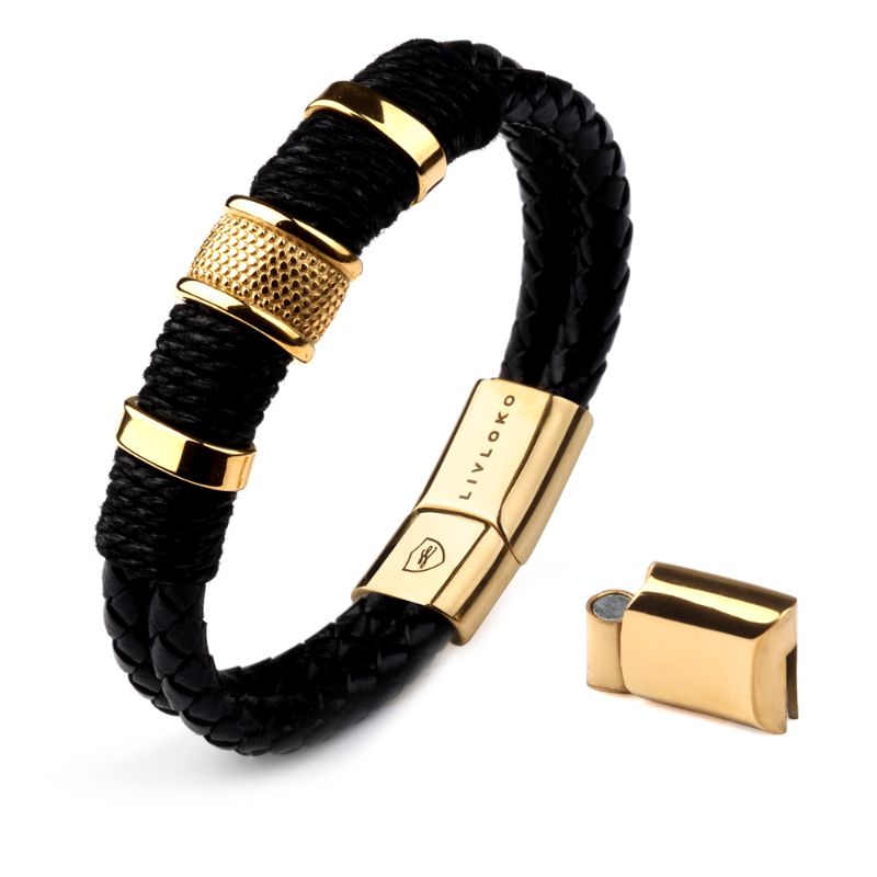 Men's Black and Gold Designer Bangle Bracelet Mens Designer Leather Bracelet